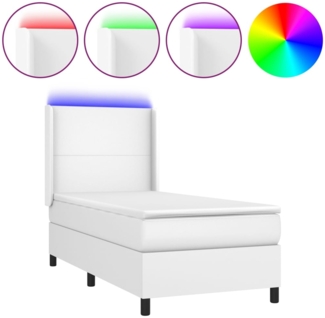 vidaXL Boxspringbett mit Matratze & LED Weiß 100x200 cm Kunstleder 3139248