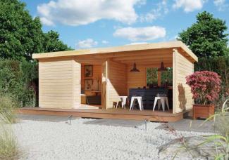 Gartenhaus Neuruppin 2 - 244x244 cm mit Anbaudach 3,20 m, 28 mm Holz naturbelassen, Karibu