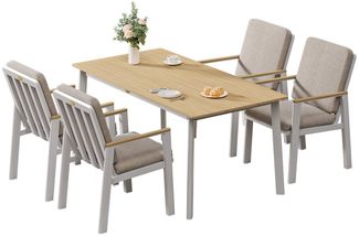 MeXo Gartenlounge-Set Garten Essgruppe für 4 Personen, (Gartenmöbel Set aus Aluminium, 5-tlg, mit PS-Tisch & bequemen Sesseln inkl. Kissen), Ideal für Garten, Terrasse & Balkon