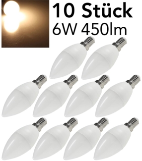 LED Kerzenlampe E14 "K50 Promo" 10er-Set3000k, 450lm, 230V/6W, 160°, warmweiß