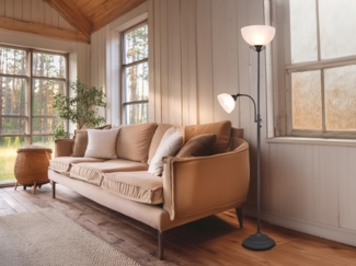 Reality Leuchten LED Deckenfluter, Dimmfunktion, LED wechselbar, Warmweiß, groß-e Landhaus-stil Steh-lampe mit Leselampe & Lampenschirm, H: 184cm