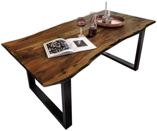 Esstisch Tisch natürliche Baumkante Akazie massiv Kufengestell nussbaum 140x80 schwarz QUINN 523575