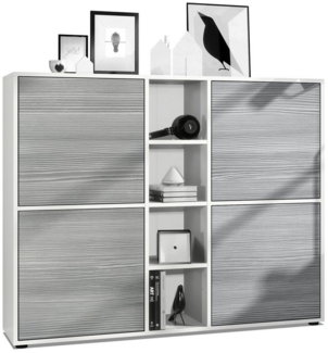 Vladon Highboard Cuba V3, Weiß matt/Avola-Anthrazit - Moderne Anrichte mit 12 Fächern (130,5 x 105,5 x 35,5 cm)