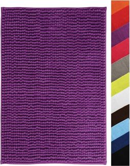 MSV Badteppich Badvorleger Duschvorleger Chenille Hochflor Badematte 40x60 cm – Violett/Lila