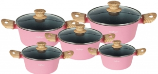 Kochtopf Kasserolle Topf Set 10-tlg Glasdeckel Induktion Cheffinger pink CS01