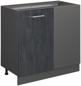 Vicco Eckunterschrank R-Line Schwarz Beton Anthrazit 86 cm mit Arbeitsplatte Weiß-Marmor