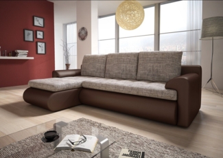 Ecksofa Santi - Polsterecke L-Form, Schlafsofa mit Bettkasten, Sofa mit Schlaffunktion, Couch (Braun + Beige (Madryt 128 + Berlin 03), Ecksofa Links)