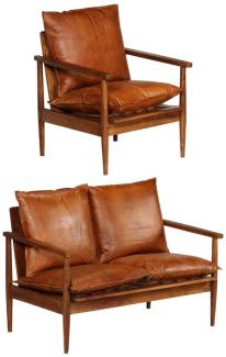 vidaXL 2-tlg. Sofagarnitur Braun Echtleder und Massivholz Akazie 3100743