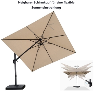 PURPLE LEAF Ampelschirm Quadratischer Terrassenschirm, Seitlich Neigender Sonnenschirm, LxB: 300,00x300,00 cm, für Garten, Terrasse, Pool