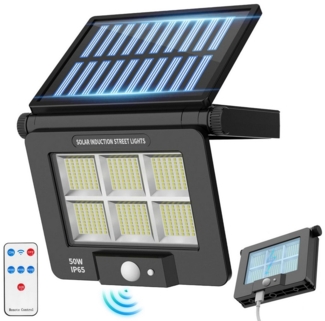 BlingBin LED Solarleuchte Solar Wandleuchte für Außen mit Bewegungsmelder, 122 LED Solarlampen, mit Fernbedienung, LED fest integriert, Kaltweiß, IP65 Wasserdicht Außenlampe, USB Aufladbar Solarleuchte Zaunlicht