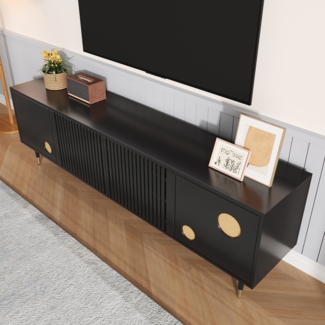 TV-Schrank, TV-Möbel mit Gitterstruktur,170×36×54 cm, Schwarz,modernes Design, viel Stauraum