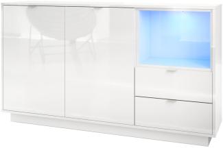 Sideboard Kommode Metro, Korpus in Weiß Hochglanz / Fronten in Weiß Hochglanz mit Einsatz in Weiß Hochglanz, inkl. LED Beleuchtung