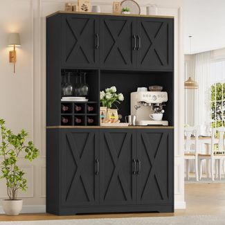 HOMECHO Küchenbuffet Küchenschrank mit Arbeitsplatte Buffetschrank mit 6 Türen Flaschenhalter und Glashalter 180x106x37cm