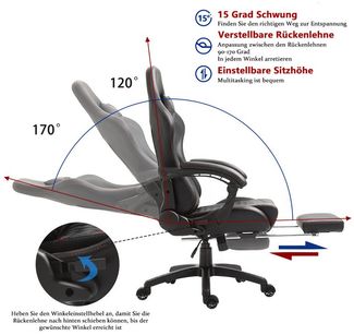 Dowinx Gaming-Stuhl Dowinx Luxuriöser Gaming Stuhl Ergonomisch aus PU Leder (Packung), Massage-Lendenstütze & Fußstütze, Verstellbarer Bürostuhl 90°-170°