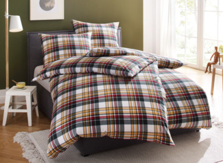 Bettwaesche-mit-Stil Karo Feinflanell Landhaus Bettwäsche "Livigno" rot Garnitur 200x220 + 2x 80x80