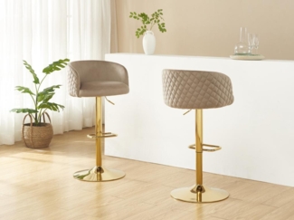 Vente-unique - Barhocker höhenverstellbar - Samt & goldfarbenes Metall - Beige - PERLANITA von Pascal MORABITO