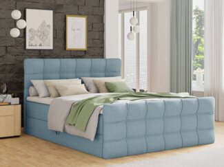 Boxspringbett Best Lux mit Fußteil, 2 Bettkästen, Bonell-Matratze und Topper, Polsterbett (Blau (Vidar 83), 160 x 200 cm)