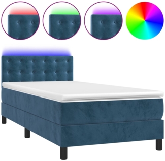vidaXL Boxspringbett mit Matratze & LED Dunkelblau 100x200 cm Samt 3134631