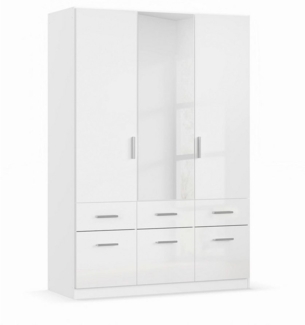 rauch Kleiderschrank; Drehtürenschrank CELLE, 3-türig, 1 Spiegeltüre, 6 Schubkästen, Hochglanz alpinweiß, 136x197x54xcm