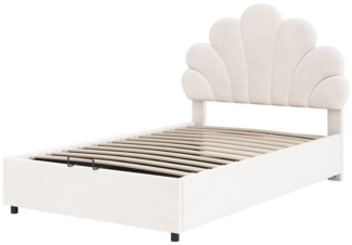 Flieks Polsterbett, hydraulisches Einzelbett Blumenform-Kopfteil Samt 90x200cm