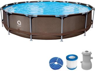 Avenli Frame Plus Pool Set 457 x 84 cm, Aufstellpool rund, mit Pumpe in Rattanoptik