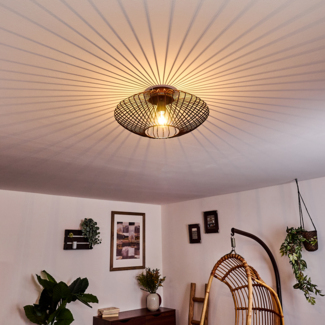 hofstein Deckenleuchte »Pieris« runde Deckenlampe aus Metall in Schwarz/Kupfer, ohne Leuchtmittel, E27, Retro-Leuchte mit Lichteffekt durch Gitter-Optik