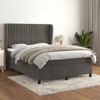 vidaXL Boxspringbett mit Matratze Dunkelgrau 140x190 cm Samt 3129328