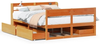 vidaXL Massivholzbett ohne Matratze Wachsbraun 135x190 cm Kiefernholz 3307139