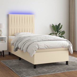 vidaXL Boxspringbett mit Matratze & LED Creme 90x190 cm Stoff 3135002