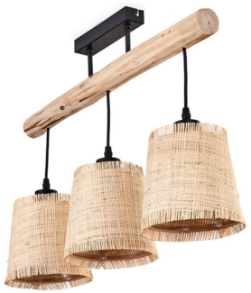 hofstein Deckenleuchte moderne Deckenlampe aus Holz/Metall/Bast in Natur/Schwarz/Beige, ohne Leuchtmittel, Deckenleuchte im skandinavischen Design, 3xE27, ohne Leuchtmittel
