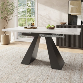 TavilaEcon Esstisch Ausziehbarer, platzsparender Küchentisch mit Tischplatte aus MDF, auf 159 cm erweiterbar, mit stabilen Carbonstahl-Beinen