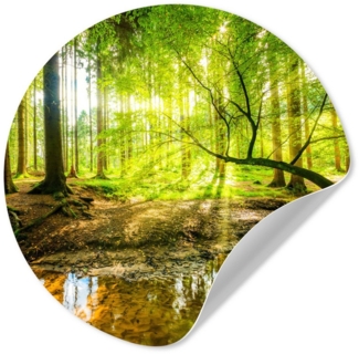 MuchoWow Wandsticker Wald - Landschaft - Wasser - Bäume - Sonne - Grün - Natur (1 St), Wandtattoo Selbstklebend, Wohnzimmer Deko Aufkleber, 30x30 cm