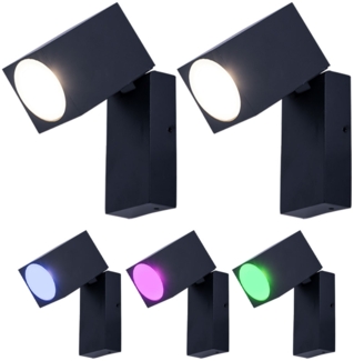 2er Set RGB LED Wandleuchte, Alu schwarz, beweglich, H 10 cm
