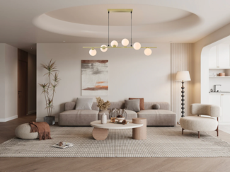 Vente-unique - Hängeleuchte - Metall & Glas - 6 Kugeln - 100 x 24,5 cm - Goldfarben - INUNTA