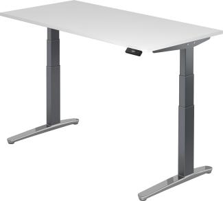 bümö elektrisch höhenverstellbarer Schreibtisch 160x80 cm mit Memory-Steuerung - Design Schreibtisch höhenverstellbar elektrisch, elektrischer Schreibtisch weiß, Gestell graphit/alu, XBHM16-W-GC