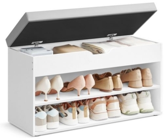 VASAGLE Schuhbank mit Sitzkissen, Schuhregal mit 3 Ebenen, 30 x 80 x 44 cm, weiß-grau