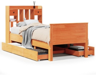 vidaXL Massivholzbett mit Regal ohne Matratze Wachsbraun 75x190 cm 3308947