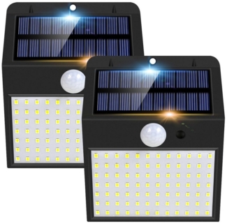 MUPOO LED Außen-Wandleuchte 128/170LED Solarleuchte 300°Weitwinkel Solar Wandleuchte Gartenleuchte, wasserdicht 3-seitig weitwinklig 170LEDs, Drahtlose für Außen Veranda Garten Haustür Hof
