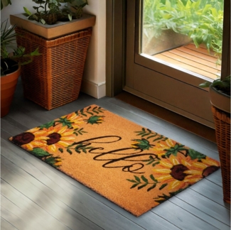 BRUBAKER Fußmatte Blumen und Pflanzen - 45x75 cm Schmutzfangmatte - Kokos Fußabtreter, Rechteckig, Höhe: 16 mm, Antirutsch Türmatte für Außen und Innen - Wetterfest und Rutschfest