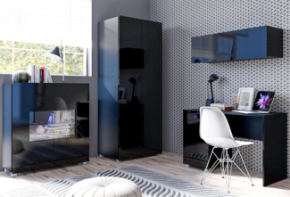 AX LIVING Büro Schrankwand Kossana 8 - Funktional und Modern, Schwarz