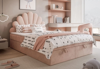 Lookway Boxspringbett ASHLEY Polsterbett mit Muschel-Kopfteil und Bettkasten (Boxspringbett mit Topper), gepolstertes Kopfteil