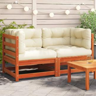 vidaXL Garten-Ecksofas mit Kissen 2 Stk. Wachsbraun Massivholz Kiefer 838074