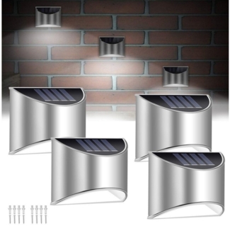 LETGOSPT LED Solarleuchte Solarlampen für Außen LED Solar Wandleuchten Edelstah Wandleuchte, LED fest integriert, Tageslichtweiß, Stainless Steel Sicherheitswandleuchte Solarleuchte