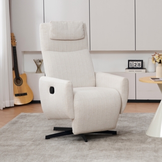 Flieks Relaxsessel mit Liegefunktion – Bequemer Chenille-Loungesessel mit Fußstütze, moderner Fernsehsessel, Beige