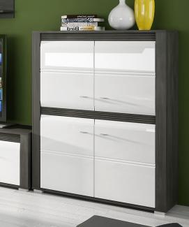 Highboard Sevilla Stauraumschrank 90cm 4-türig schwarzkiefer / MDF weiß Hochglanz