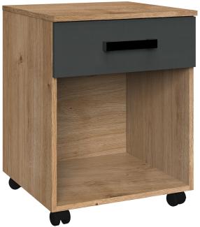 Kinderzimmer Rollcontainer EVERTON-43, Plankeneiche mit Schubkasten in Graphit, B x H x T ca. 46 x 58 x 40 cm