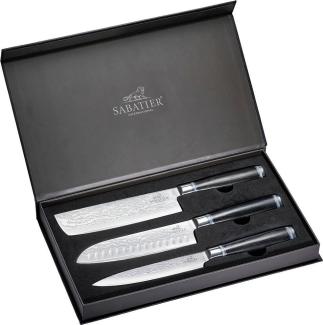 SABATIER International Messer-Set (Set, 3-tlg, 1x Damast Santoku, 1x Damast Nakiri, 1x Damast Sashimi), 67-lagiger geschmiedeter Damast-Klingenstahl