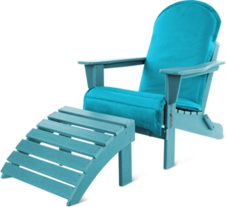 Aspero Gartenstuhl Adirondack Gartenstuhl mit Fußstütze und Auflage, Gartensessel -Set aus recyceltem Material