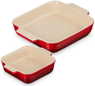 LE CREUSET Backform Auflaufform Klassik quadratisch kirschrot 14/23cm Set 2tlg