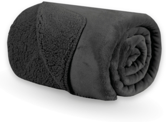 Kuscheldecke XXL 150x200cm ( Schwarz ) Flauschige Wendedecke, Flanell Sherpa-Fleece, Dicke Sofadecke - ÖKO-TEX - Couchdecke Tagesdecke - 450g/m²